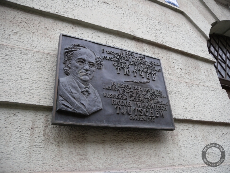 Gedenktafel für Fjodor Iwanowitsch Tjutschew (Тютчев) in der Herzogspitalstraße in München